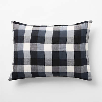 Supersoft Gingham Coy Blue Organic Cotton Gauze Kids Pillow Sham
