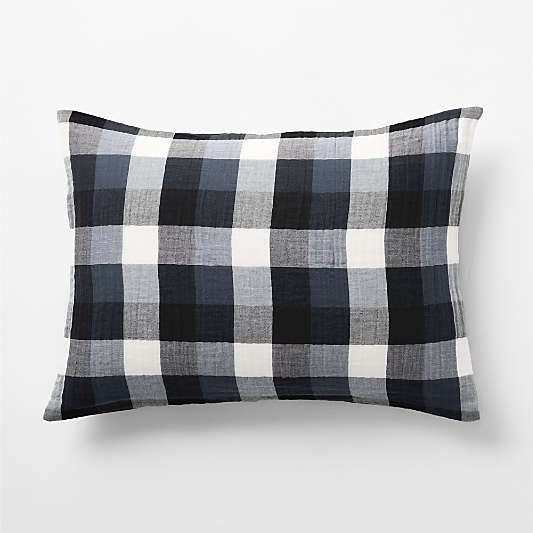 Supersoft Gingham Coy Blue Organic Cotton Gauze Kids Pillow Sham
