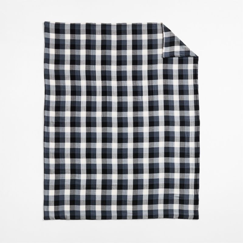 Supersoft Gingham Coy Blue 100% Organic Cotton Gauze Kids Full/Queen Duvet - image 2 of 11
