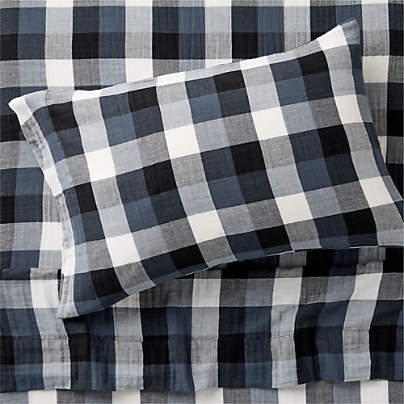 Supersoft Gingham Coy Blue 100% Organic Cotton Gauze Kids Twin Sheet Set