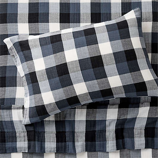 Supersoft Gingham Coy Blue 100% Organic Cotton Gauze Kids Twin Sheet Set