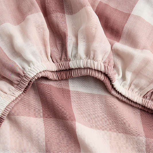 Supersoft Gingham Lilac Rose Organic Cotton Gauze Baby Crib Fitted Sheet