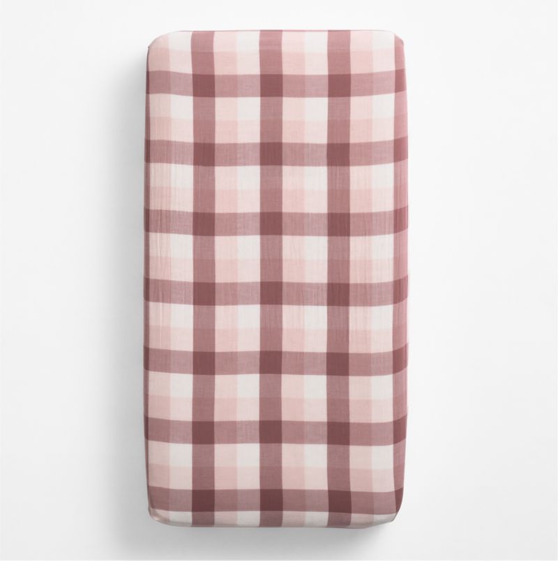 Supersoft Gingham Lilac Rose Organic Cotton Gauze Baby Crib Fitted Sheet - image 2 of 7