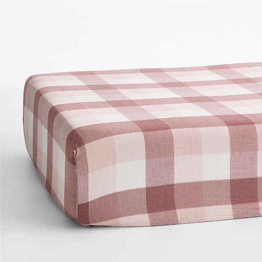 Supersoft Gingham Lilac Rose Organic Cotton Gauze Baby Crib Fitted Sheet