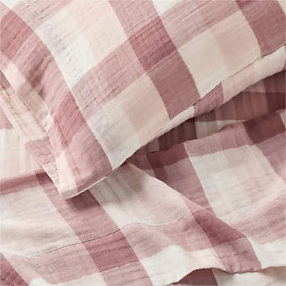 Supersoft Gingham Lilac Rose 100% Organic Cotton Gauze Kids Sheet Set