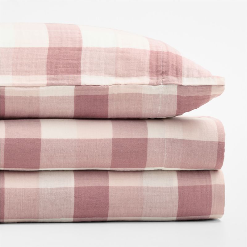 Supersoft Gingham Lilac Rose 100% Organic Cotton Gauze Kids Twin Sheet Set - image 1 of 8