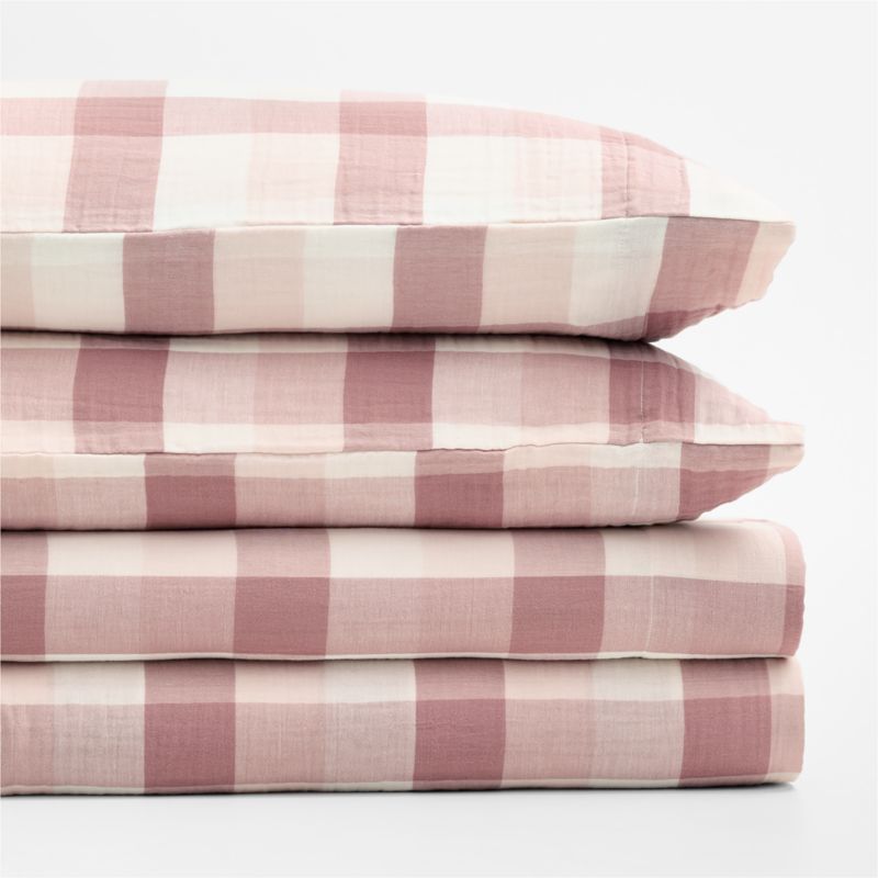 Supersoft Gingham Lilac Rose 100% Organic Cotton Gauze Kids Full Sheet Set - image 1 of 7