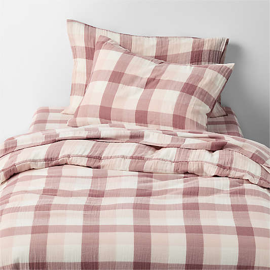 Supersoft Gingham Lilac Rose 100% Organic Cotton Gauze Kids Duvet