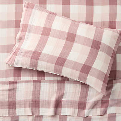 Supersoft Gingham Lilac Rose 100% Organic Cotton Gauze Kids Twin Sheet Set
