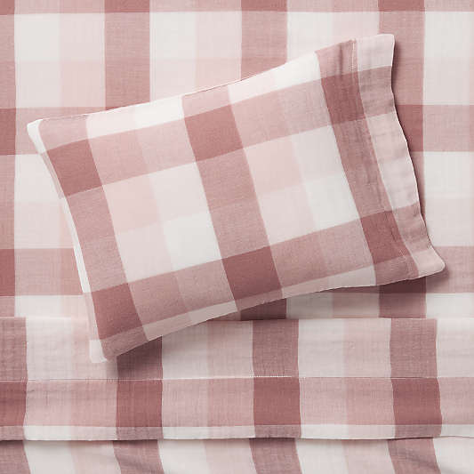 Supersoft Gingham Lilac Rose Organic Cotton Gauze Toddler Sheet Set