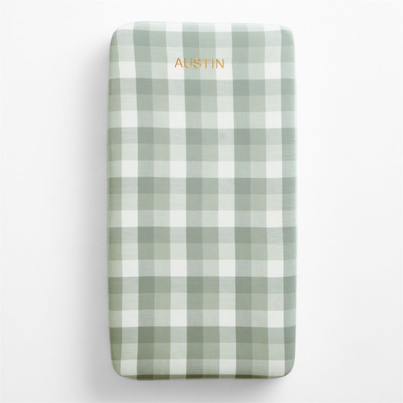Supersoft Gingham Soft Green Organic Cotton Gauze Baby Crib Fitted Sheet - image 1 of 6