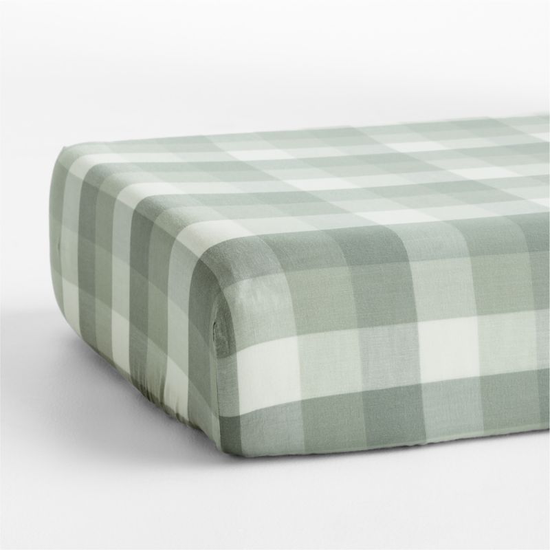 Supersoft Gingham Soft Green Organic Cotton Gauze Baby Crib Fitted Sheet - image 3 of 6