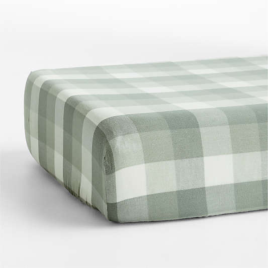 Supersoft Gingham Soft Green Organic Cotton Gauze Baby Crib Fitted Sheet