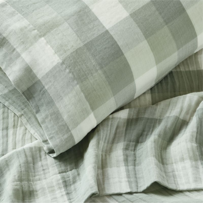 Supersoft Gingham Soft Green 100% Organic Cotton Gauze Kids Queen Sheet Set - image 3 of 7