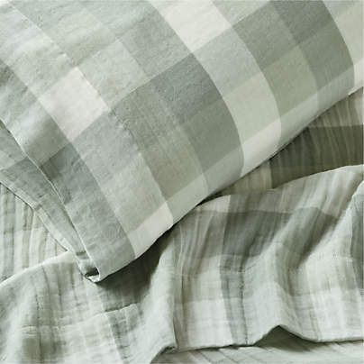 Supersoft Gingham Soft Green 100% Organic Cotton Gauze Kids Sheet Set