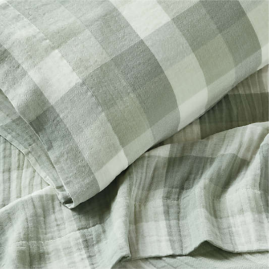 Supersoft Gingham Soft Green 100% Organic Cotton Gauze Kids Sheet Set