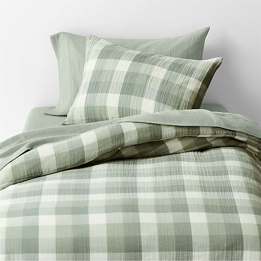 Supersoft Gingham Soft Green 100% Organic Cotton Gauze Kids Duvet