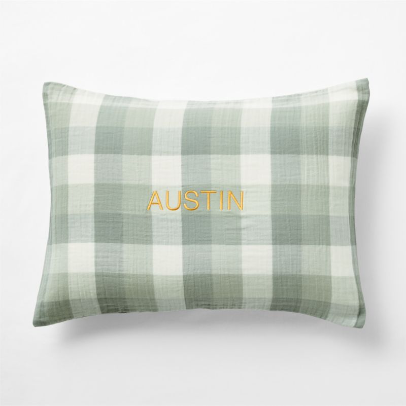 Supersoft Gingham Soft Green Organic Cotton Gauze Kids Pillow Sham - image 1 of 5