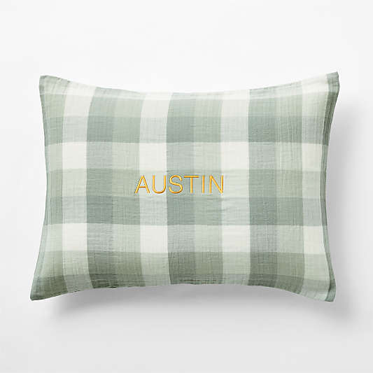 Supersoft Gingham Soft Green Organic Cotton Gauze Kids Pillow Sham