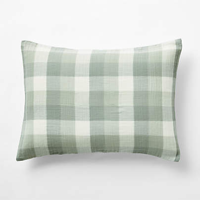 Supersoft Gingham Soft Green Organic Cotton Gauze Kids Pillow Sham