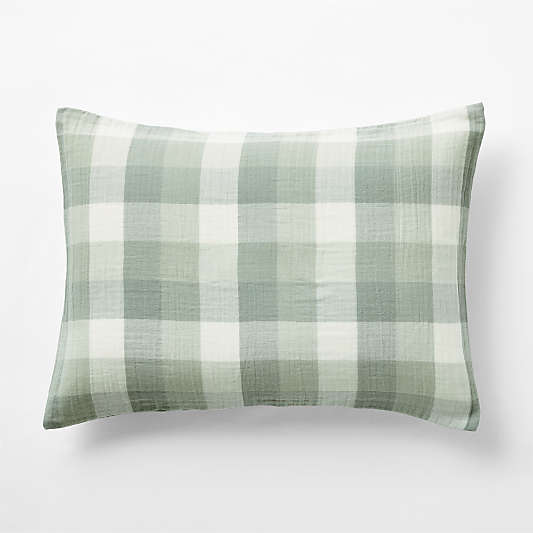 Supersoft Gingham Soft Green Organic Cotton Gauze Kids Pillow Sham