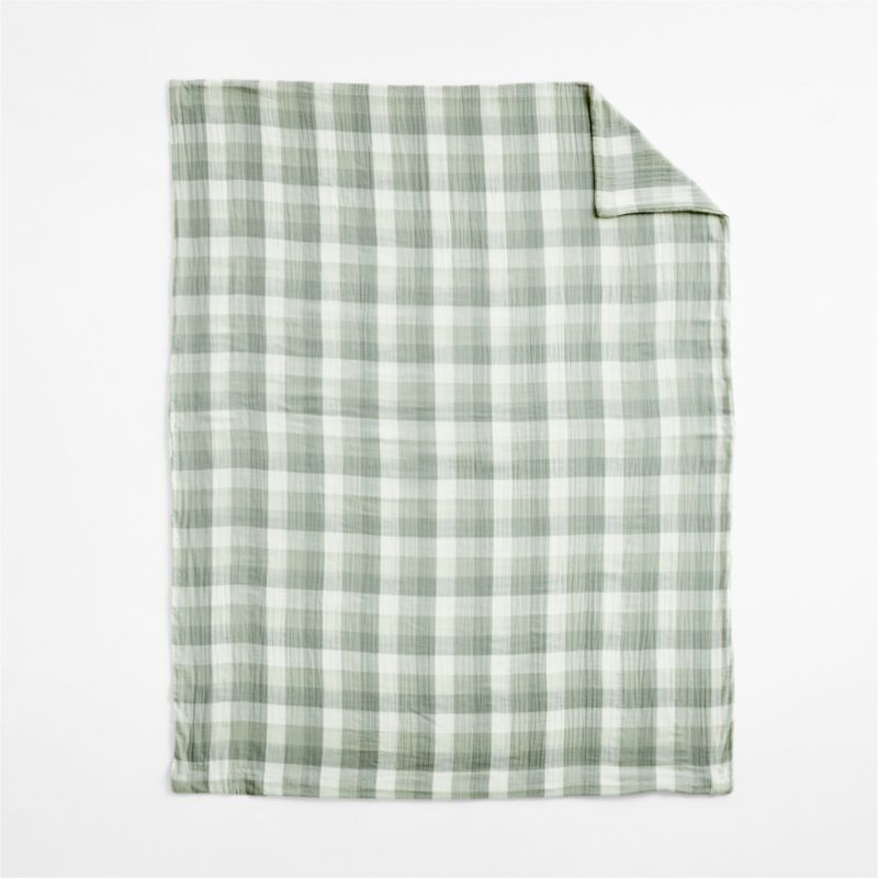 Supersoft Gingham Soft Green 100% Organic Cotton Gauze Kids Twin Duvet - image 2 of 11