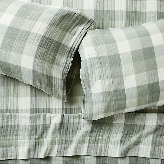 Supersoft Gingham Soft Green 100% Organic Cotton Gauze Kids Sheet Set