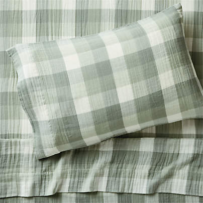 Supersoft Gingham Soft Green 100% Organic Cotton Gauze Kids Twin Sheet Set