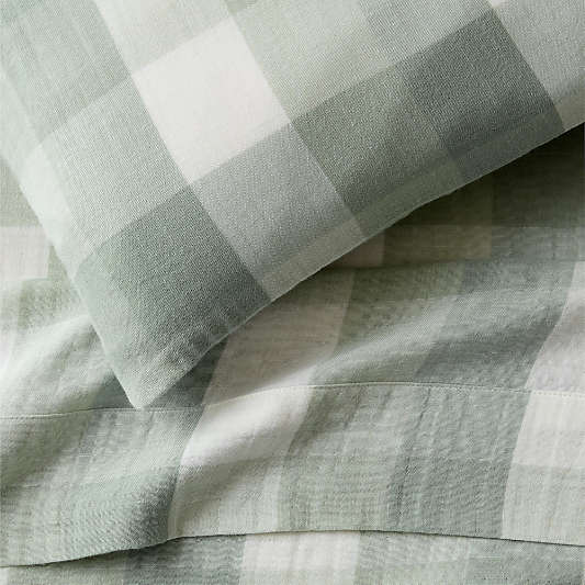 Supersoft Gingham Soft Green Organic Cotton Gauze Toddler Sheet Set