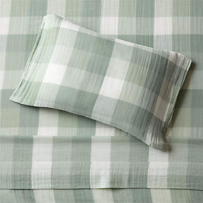 Supersoft Gingham Soft Green Organic Cotton Gauze Toddler Sheet Set