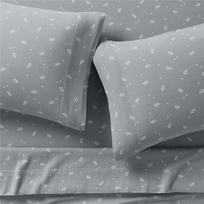Supersoft Mist Blue Leaf Print 100% Organic Cotton Gauze Kids Full Sheet Set