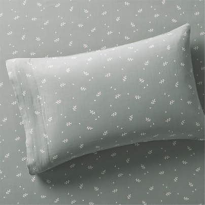 Supersoft Mist Blue Leaf Print Organic Cotton Gauze Kids Pillowcase