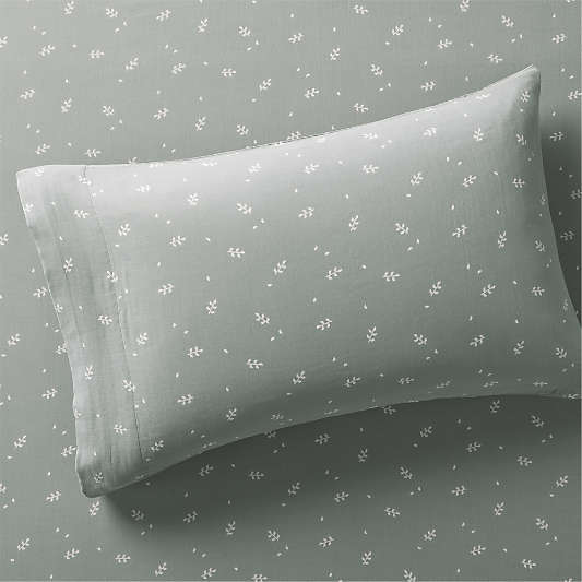 Supersoft Mist Blue Leaf Print Organic Cotton Gauze Kids Pillowcase