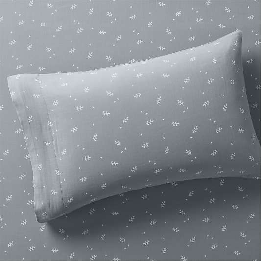Supersoft Mist Blue Leaf Print Organic Cotton Gauze Kids Pillowcase