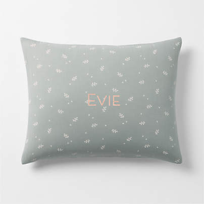 Supersoft Mist Blue Leaf Print Organic Cotton Gauze Kids Pillow Sham