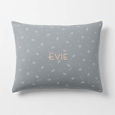 Supersoft Mist Blue Leaf Print Organic Cotton Gauze Kids Pillow Sham