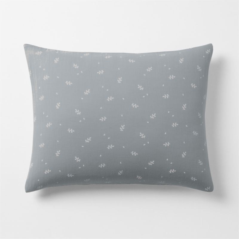 Supersoft Mist Blue Leaf Print Organic Cotton Gauze Kids Pillow Sham - image 2 of 4