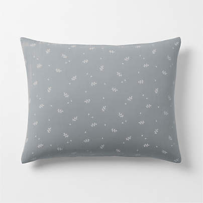 Supersoft Mist Blue Leaf Print Organic Cotton Gauze Kids Pillow Sham