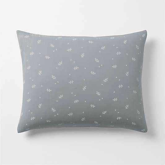Supersoft Mist Blue Leaf Print Organic Cotton Gauze Kids Pillow Sham