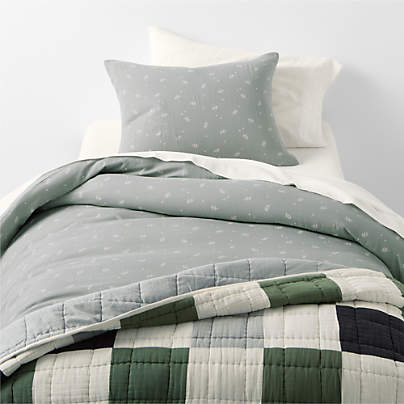 Supersoft Mist Blue Leaf Print Organic Cotton Gauze Kids Twin Duvet Cover