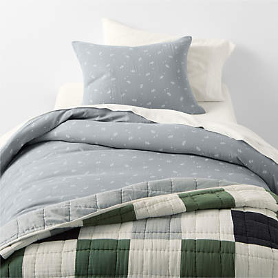 Supersoft Mist Blue Leaf Print Organic Cotton Gauze Kids Twin Duvet Cover