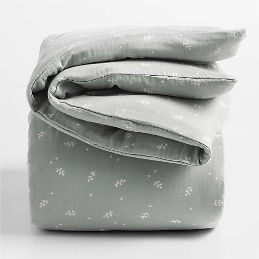 Supersoft Mist Blue Leaf Print Organic Cotton Gauze Kids Duvet Cover