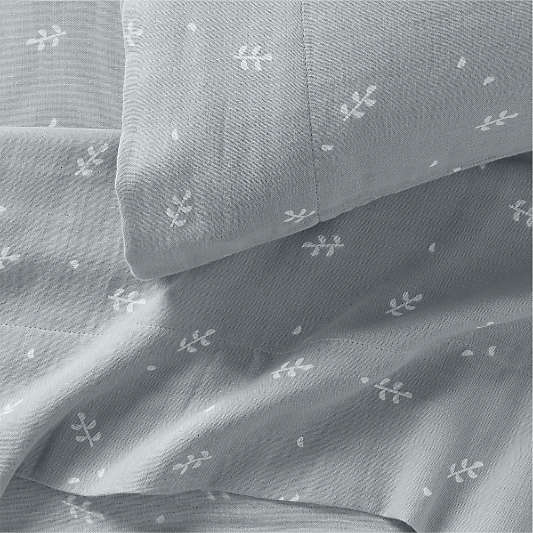 Supersoft Mist Blue Leaf Print 100% Organic Cotton Gauze Kids Twin Sheet Set