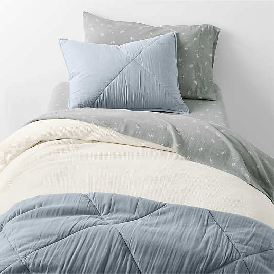 Supersoft Mist Blue Leaf Print Organic Cotton Gauze Kids Pillowcase