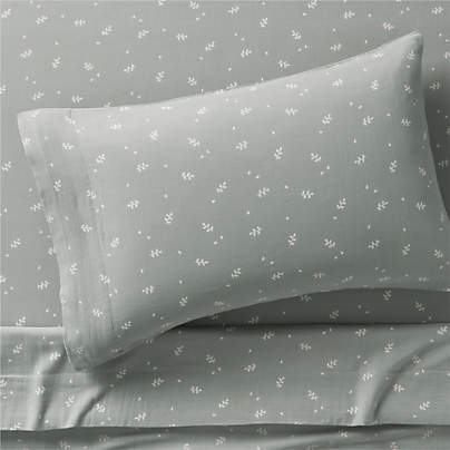 Supersoft Mist Blue Leaf Print 100% Organic Cotton Gauze Kids Twin Sheet Set