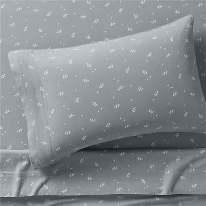 Supersoft Mist Blue Leaf Print 100% 100% Organic Cotton Gauze Kids Twin Sheet Set
