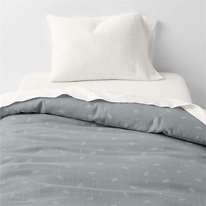 Supersoft Mist Blue Leaf Print 100% Organic Cotton Gauze Toddler Duvet Cover