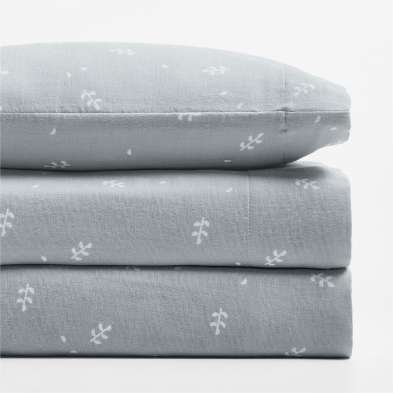 Supersoft Mist Blue Leaf Print Organic Cotton Gauze Toddler Sheet Set - image 3 of 4