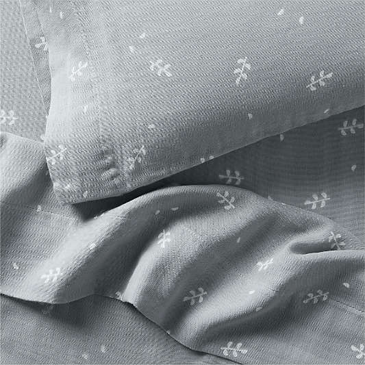 Supersoft Mist Blue Leaf Print 100% Organic Cotton Gauze Toddler Sheet Set