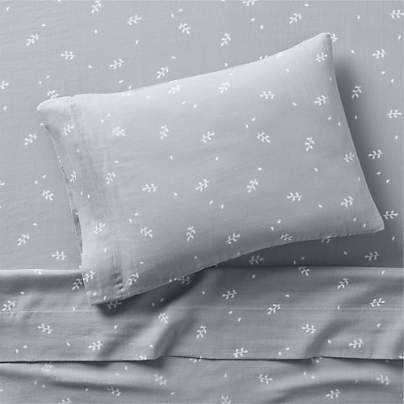 Supersoft Mist Blue Leaf Print 100% Organic Cotton Gauze Toddler Sheet Set